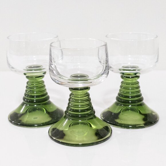 Set of 3 Shot Glasses MCM German Roemer Rhine 2cl  w/ Green Beehive Stems Liquor - Picture 1 of 3